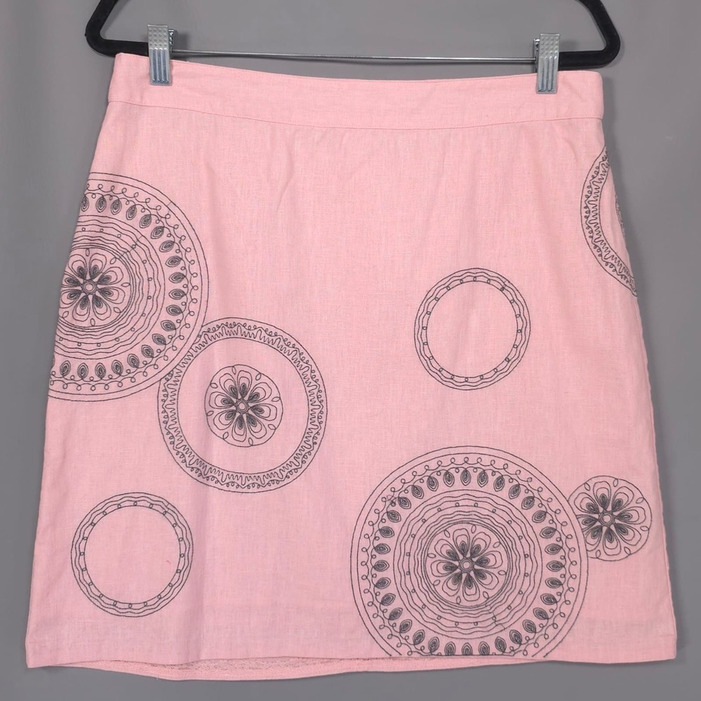 Boden Women's Skirt Size‎ 10R Pink Embroidered A-Line LINEN Cotton Blend WG477